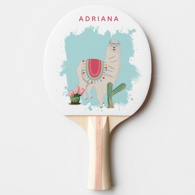 Custom Cute Fiesta Llama & Cactus Table Tennis Ping Pong Paddle (Front)
