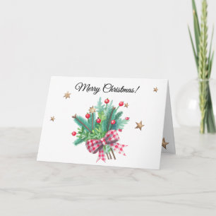 Custom Cute Fir Branches & Berries Merry Christmas Holiday Card