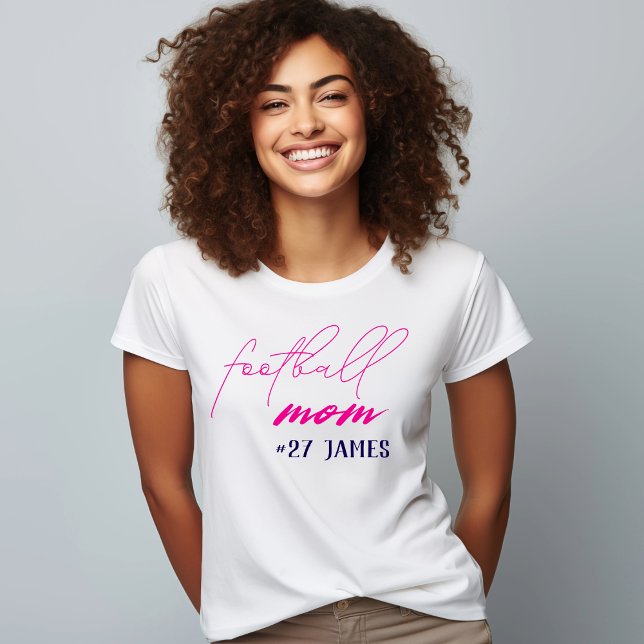 Custom Cute Football Mum Tri-Blend Shirt (Stylish Football Mom shirt with bold pink lettering. Add player name and jersey number for game day )