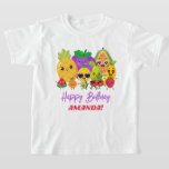Custom Cute Fruit Happy Birthday Kids T-Shirt<br><div class="desc">Get ready for a fresh celebration! This fruit-themed birthday t-shirt is bursting with juicy colours and playful charm — perfect for your little one’s big day. Featuring adorable illustrations of smiling strawberries, zesty lemons and more, this sets the tone for a fresh and fun party. With bright, kid-friendly design and...</div>