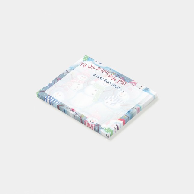 Custom Cute Fun Funny Holiday Snowmen Pattern Post-it Notes (Angled)