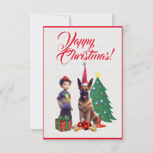 Custom Cute German Shepherd With Girl Xmas Card