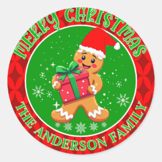 Custom Cute Gingerbread Man Merry Christmas Classic Round Sticker