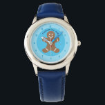 Custom Cute Gingerbread Man Watch<br><div class="desc">This adorable children's watch features a cute,  smiling gingerbread man that is decorated with icing squiggles on his arms and legs and red Christmas buttons on his belly. Personalise this kid's watch for a custom Christmas watch.</div>
