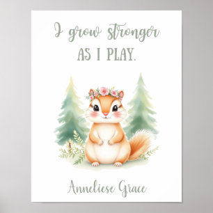 Custom Cute Girls Squirrel Woodland Animal Nursery Poster