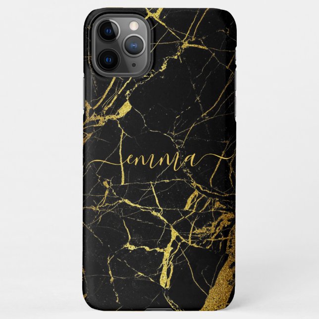 Custom Cute Gold Black Marble Cell Phone 12 13 iPhone Case (Back)