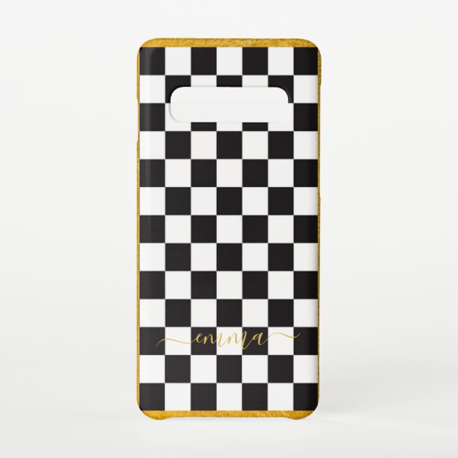 Custom Cute Gold Porlien Courtly Check Black Cell Samsung Galaxy Case (Back)