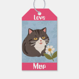 Custom Cute Gray Cat with Mur and Love Gift Tags