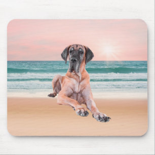 Custom Cute Great Dane Dog Sitting on Beach Mouse Pad