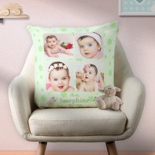 Custom Cute Green Baby Name Photo Cushion