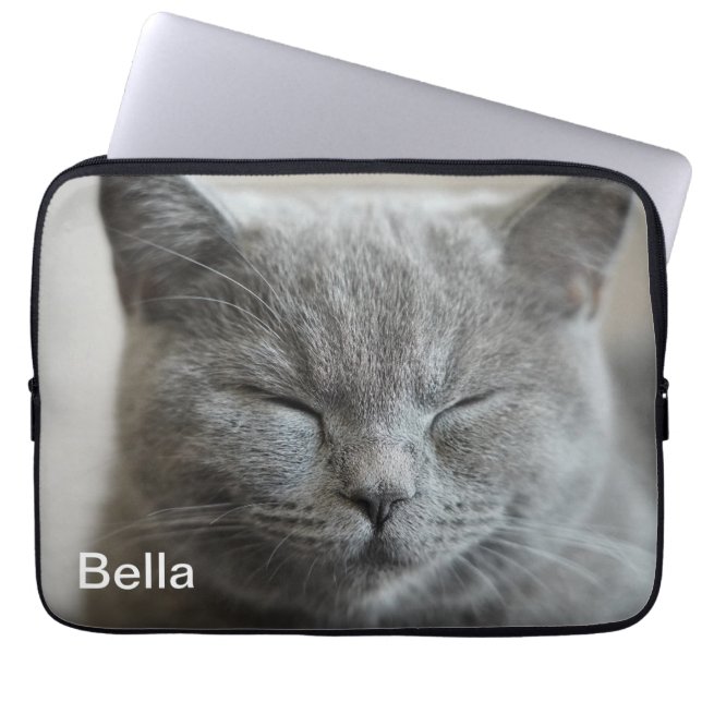 Custom Cute Grey Kitty Face Photo  Laptop Sleeve (Front)