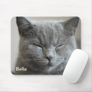 Custom Cute Grey Kitty Face Photo Mouse Pad
