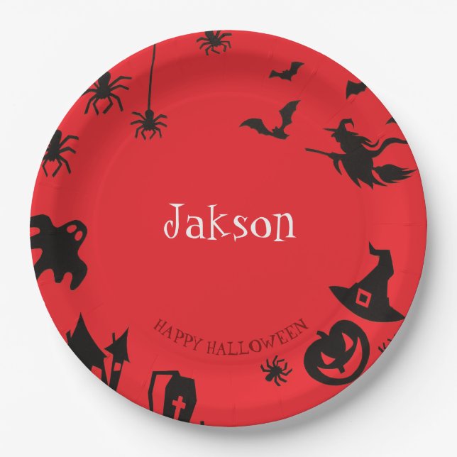 Custom Cute Halloween Name Paper Plates – Personal (Front)