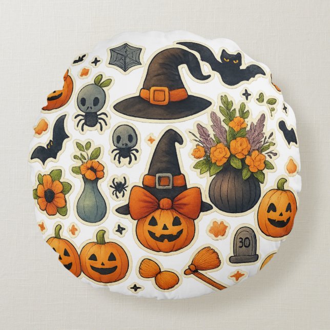 Custom Cute Halloween Pattern Round Pillow (Front)