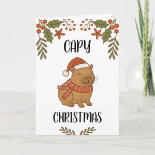 Custom Cute Hand Drawn Capybara Pun Christmas  Card