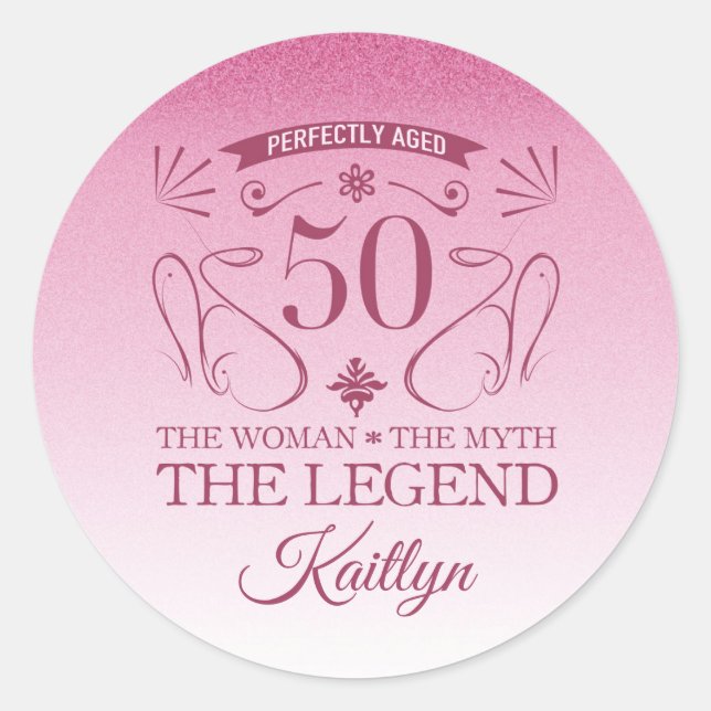 Custom Cute Happy 50th Birthday Classic Round Sticker (Front)
