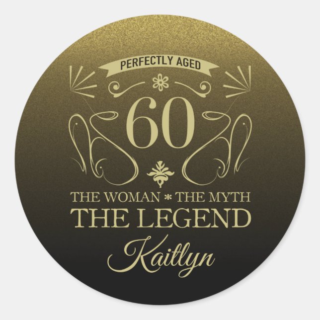 Custom Cute Happy 60th Birthday Classic Round Sticker (Front)