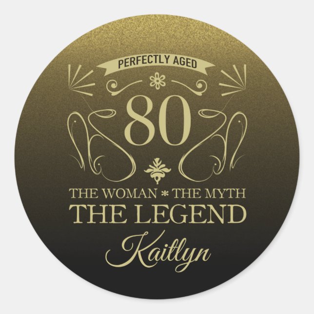 Custom Cute Happy 80th Birthday Classic Round Sticker (Front)