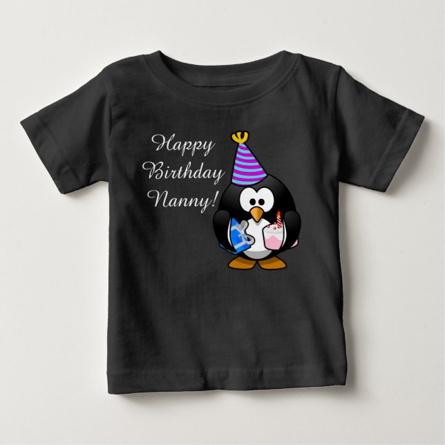 Custom cute Happy Birthday Nanny baby Penguin T-Shirt (Front)