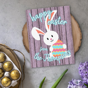 Custom Cute Happy Easter Bunny with Coloured Egg Postcard