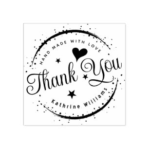 CUSTOM CUTE HEART ELEGANT THANK YOU ROUND RUBBER RUBBER STAMP