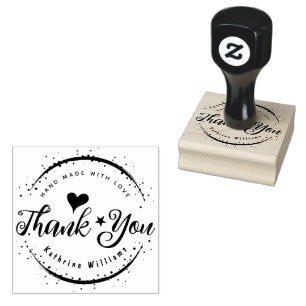 CUSTOM CUTE HEART ELEGANT THANK YOU ROUND RUBBER STAMP