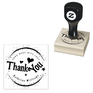 CUSTOM   CUTE HEART ELEGANT THANK YOU ROUND RUBBER STAMP