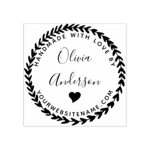 Custom Cute Heart  Round Handmade With Love By Rubber Stamp