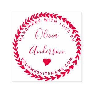 Custom Cute Heart  Round Handmade With Love By Self-inking Stamp