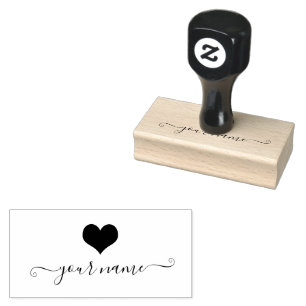 Custom Cute Heart Script Signature with Swashes Rubber Stamp