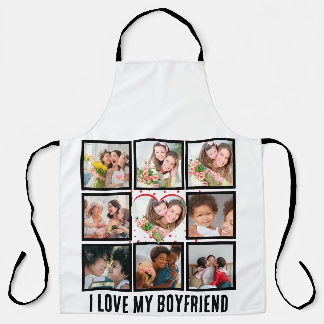 Custom Cute I love my boyfriend 9 Photo collage Apron (Front)