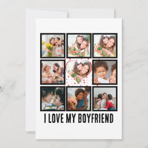 Custom Cute I love my boyfriend 9 Photo collage Holiday Card