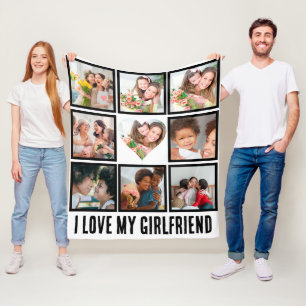 Custom Cute I love my girlfriend 9 Photo collage Fleece Blanket