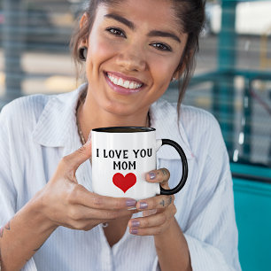 Custom Cute I Love You Mum Text and Red Heart Mug
