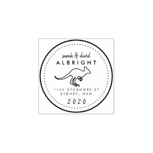 Custom Cute Kangaroo Line Drawing Return Address Rubber Stamp