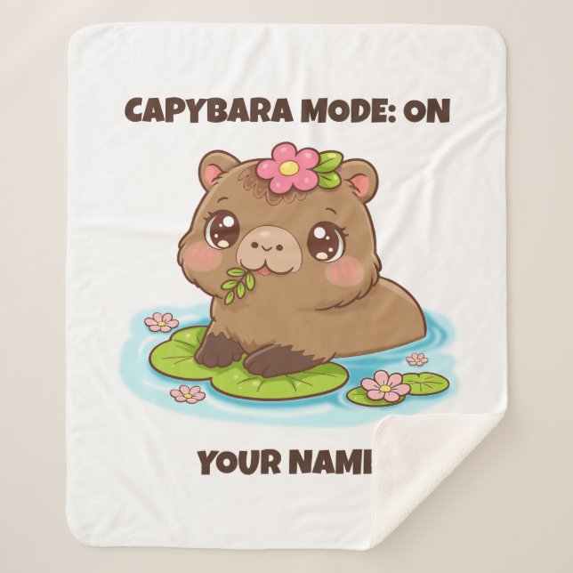 Custom Cute Kawaii Capybara Mode Sherpa Blanket (Front)