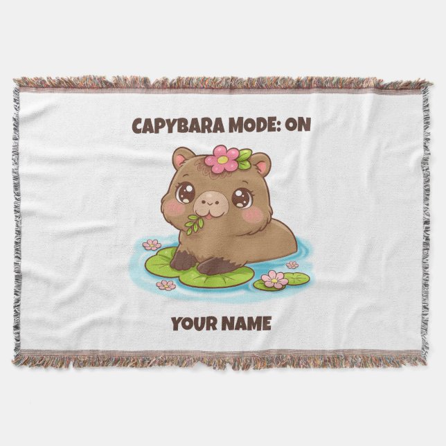 Custom Cute Kawaii Capybara Mode Throw Blanket (Front)