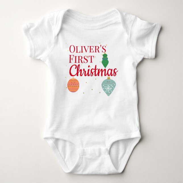 Custom Cute Kawaii Ornament Baby First Christmas   Baby Bodysuit (Front)