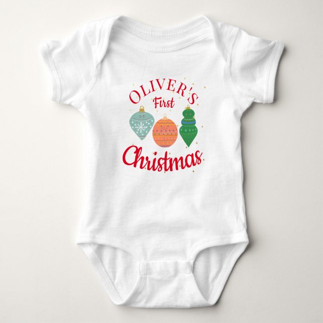 Custom Cute Kawaii Ornament Baby First Christmas  Bodysuit (Front)