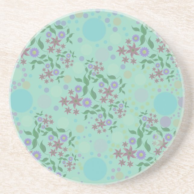 Custom Cute Kidcore Confetti Floral & Vine Pattern Coaster (Front)