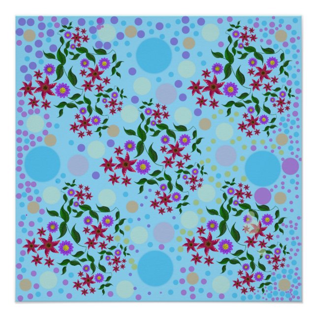 Custom Cute Kidcore Confetti Floral & Vine Pattern Poster (Front)