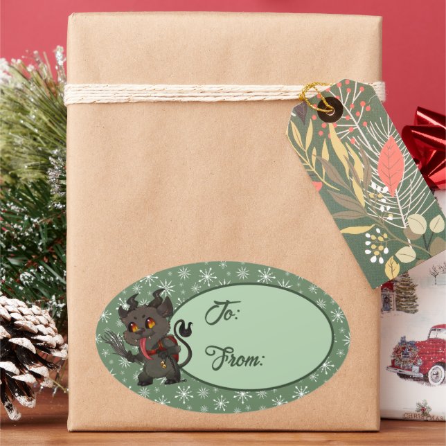 Custom Cute Krampus Oval Sticker (Holiday)