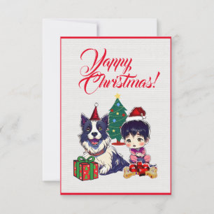 Custom Cute Labrador Dog With Girl Christmas Card