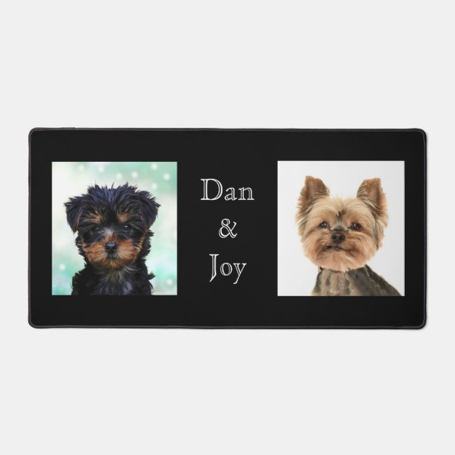 Custom Cute Little Dog Photos on Black Desk Mat (Front)