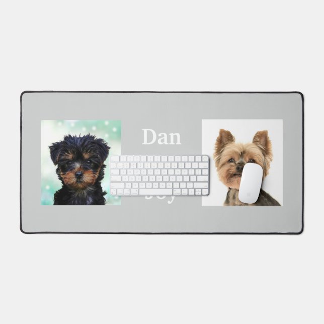 Custom Cute Little Dog Photos on Light Grey Desk Mat (Keyboard & Mouse)