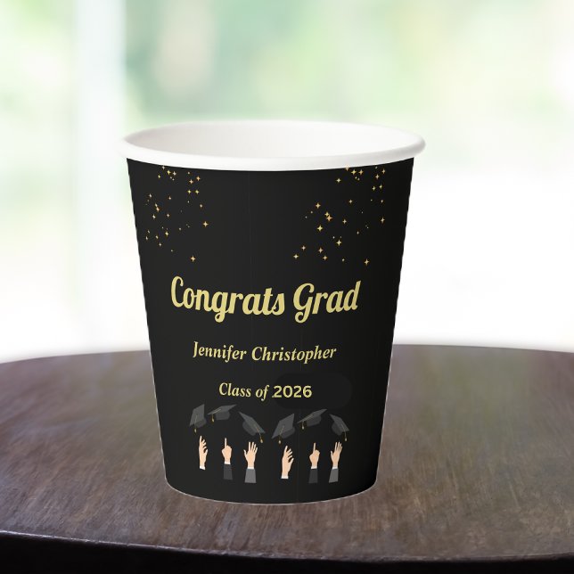 Custom Cute modern Classic Black & Gold Graduation Paper Cups (Creator Uploaded)