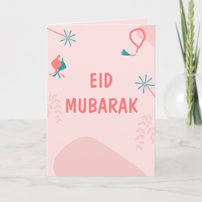 Custom Cute Modern Eid Mubarak Card For Girl (Front)