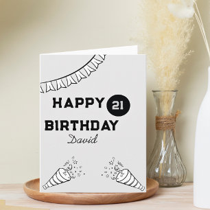 Custom Cute Modern Grey& Black Happy 21st birthday Card