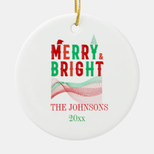 Custom Cute Modern merry and Bright Christmas  Ceramic Tree Decoration