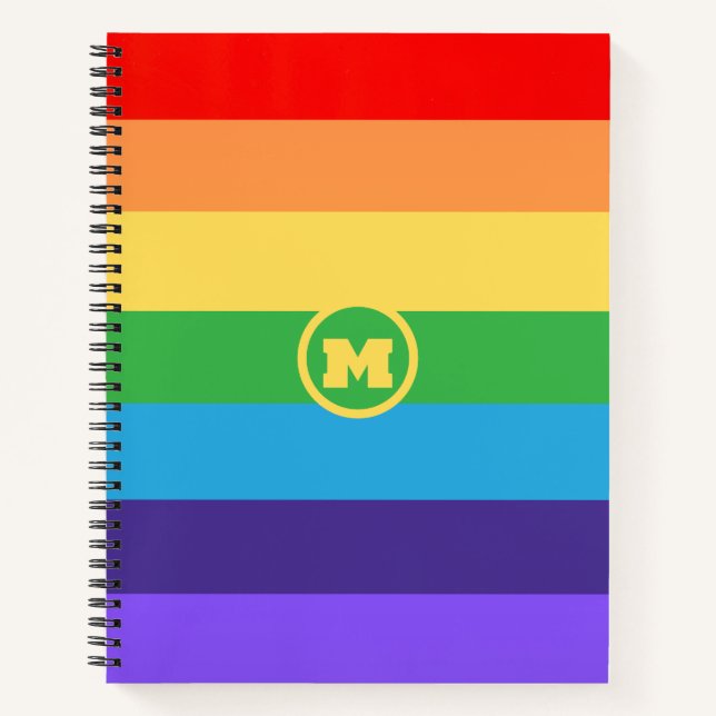 Custom Cute Modern Monogram Rainbow pride lgbt  Notebook (Front)